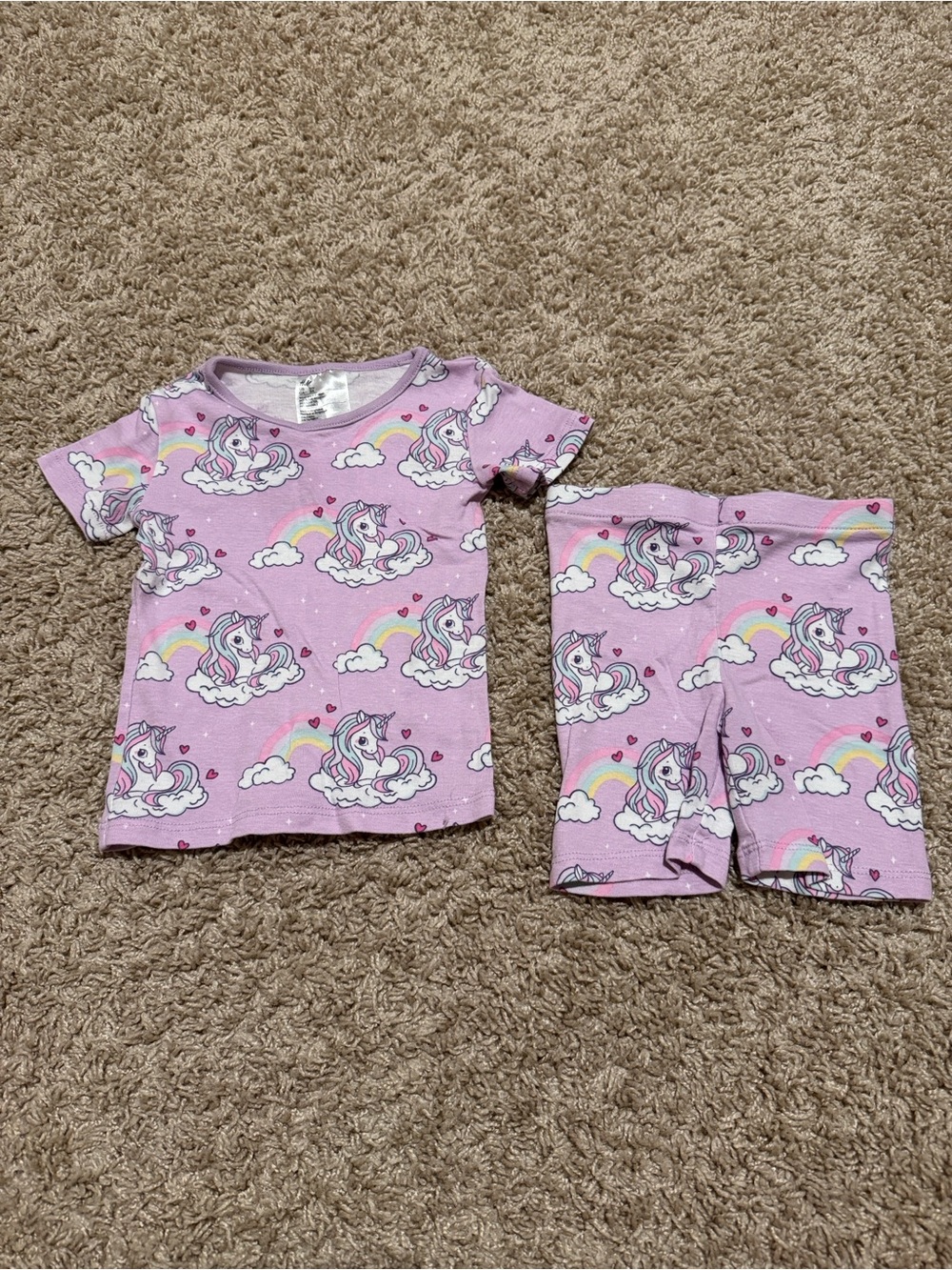 H&M Girls' Lavender Unicorn Pajama Set with Rainbows